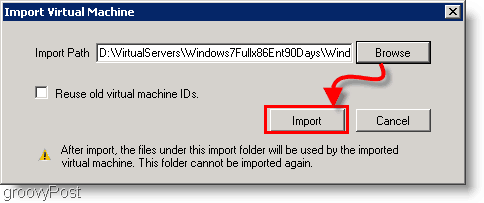 импортировать виртуальную машину Windows 7 evalluation