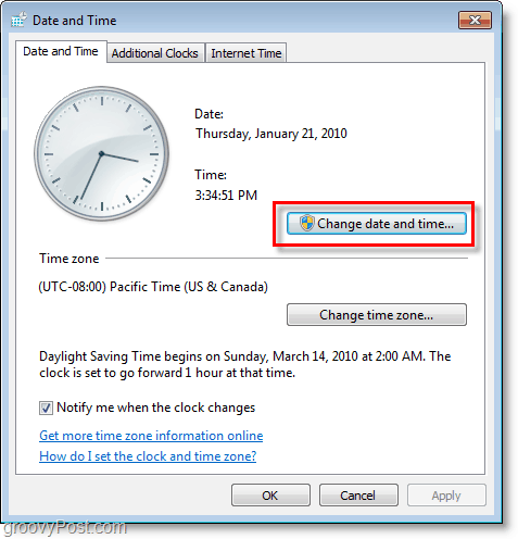 Скриншот Windows 7 - изменить дату и время