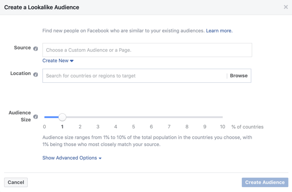 Настройка при использовании похожей аудитории для ведущей рекламной кампании Facebook.