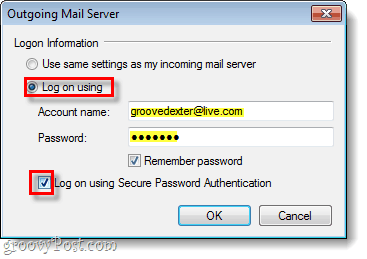 Windows Live Mail Исходящий сервер