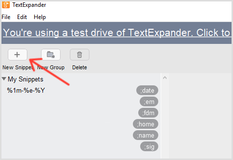 TextExpander добавить фрагмент