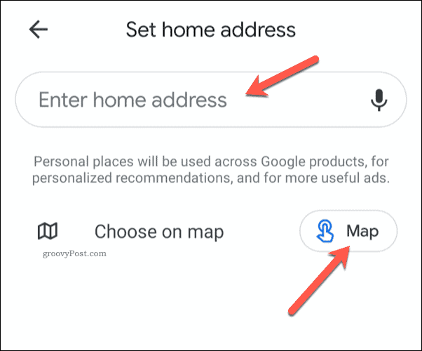 Установка домашнего адреса Google Maps на мобильном устройстве