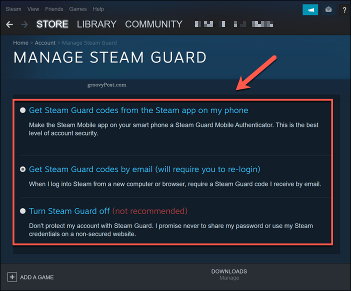 Управление Steam Guard в Windows 10