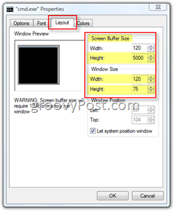 Настройка размера и цвета в окне командной строки Windows