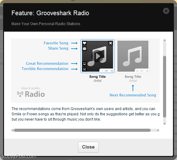 использовать механизм рекомендаций Grooveshark через радио Grooveshark