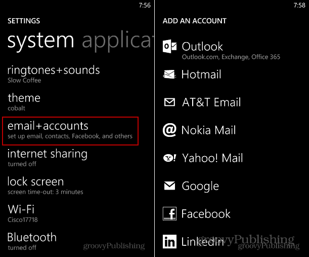 Добавить учетную запись Windows Phone 8