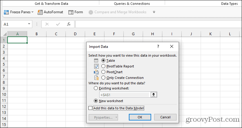 параметры импорта данных в Excel