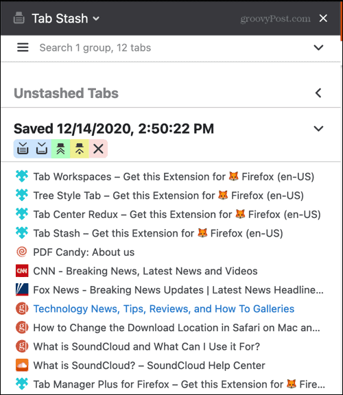 Расширение Tab Stash для Firefox