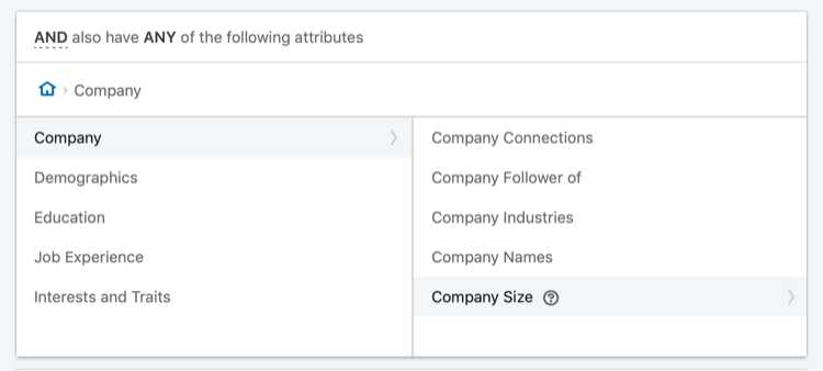 таргетинг объявлений LinkedIn в зависимости от размера компании