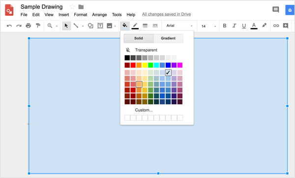 Чтобы применить произвольный цвет к вашей форме, щелкните инструмент «Цвет заливки» и выберите «Пользовательский».