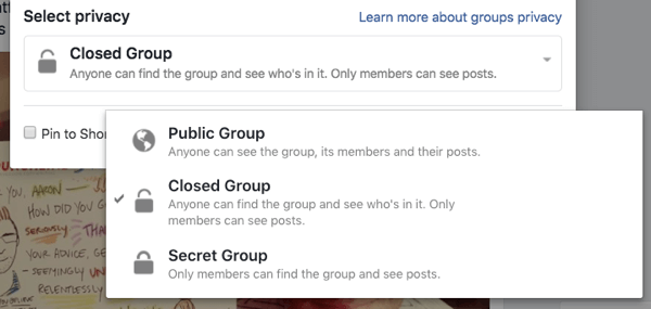 Каждая группа Facebook может быть открытой, закрытой или секретной.