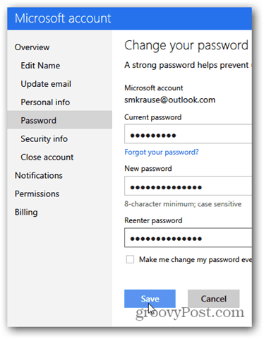 изменить пароль outlook.com - нажмите изменить пароль