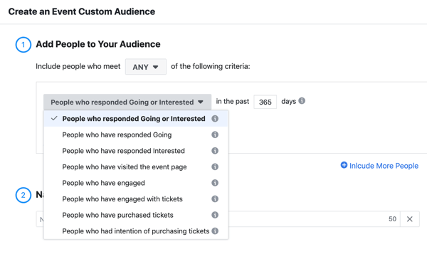 Как продвигать ваше мероприятие в прямом эфире на Facebook, шаг 11, создать индивидуальную аудиторию мероприятия из людей, которые откликнулись на ваше мероприятие или были заинтересованы