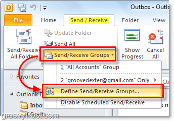 отправлять получать группы в Outlook 2010