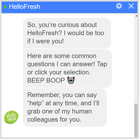 Бот HelloFresh Messenger объясняет, как разговаривать с человеком.