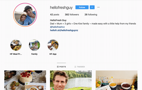 Как нанять платных социальных лидеров, пример ленты Instagram от @hellofreshguy