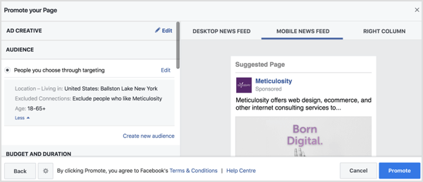 Facebook автоматически заполнит настройки аудитории в зависимости от страницы вашего местоположения. 