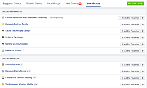 вкладка групп facebook