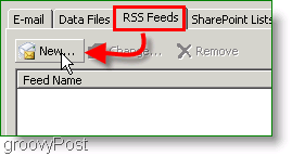 Снимок экрана Microsoft Outlook 2007 Создание RSS-канала