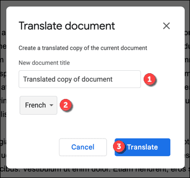Варианты перевода в Google Docs