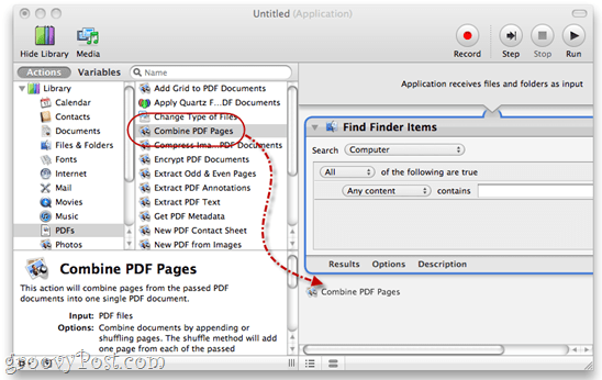 Объедините PDF-файлы, используя Automator в Mac OS X