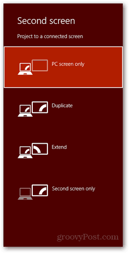  сочетания клавиш в Windows 8 подключить новое диалоговое окно дисплея дубликат экрана компьютера расширить только второй экран