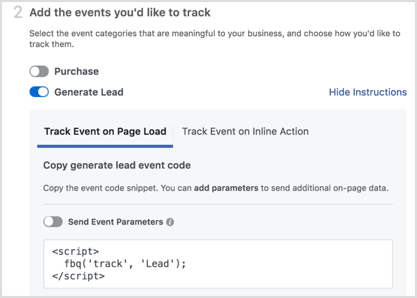 Установка пикселей Facebook добавить события