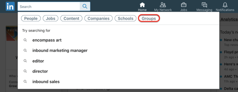 поиск групп в LinkedIn