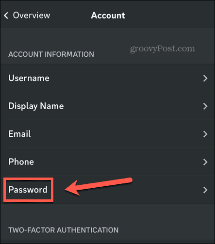 настройки пароля дискорд