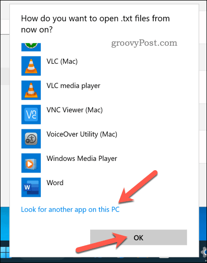 Выбор приложения для открытия типа файла в Windows 11
