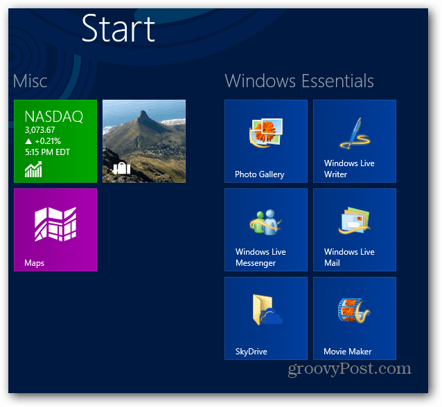 Начальный экран Windows Essentials