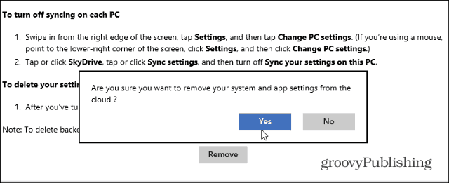Удалить синхронизированные данные из SkyDrive в Windows 8.1