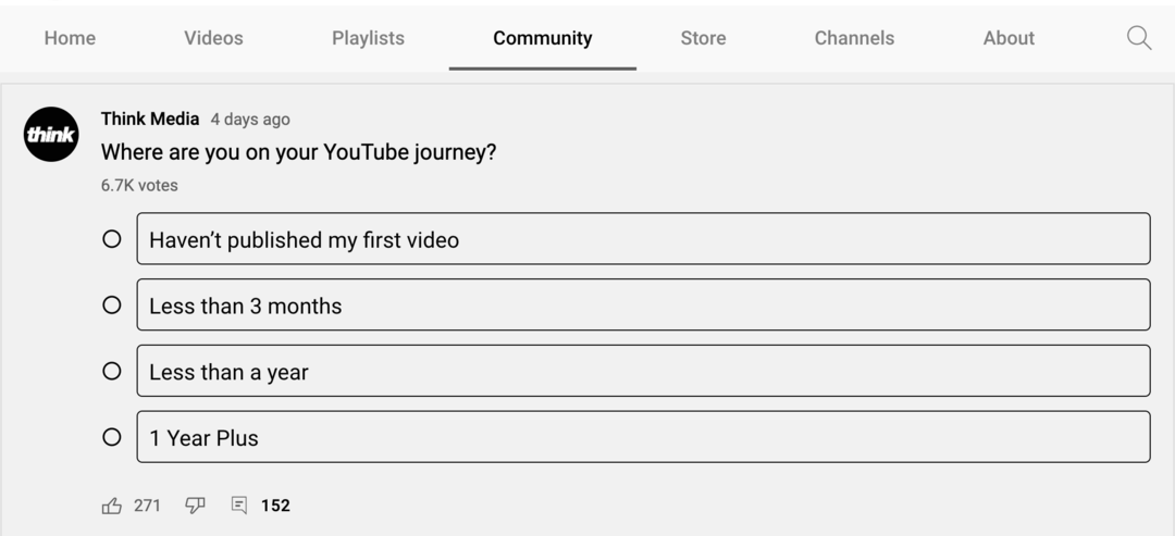изображение опроса на вкладке «Сообщество» канала YouTube