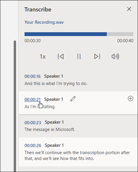 транскрибировать аудиофайл в Microsoft в Word
