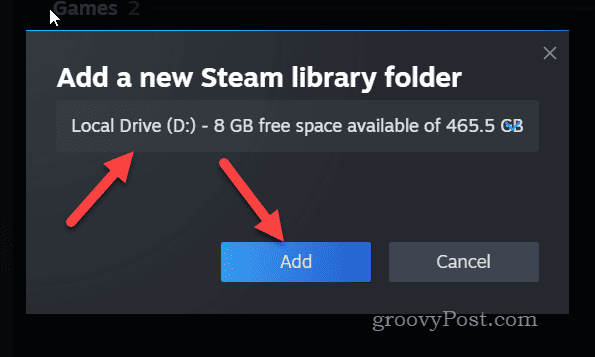 Добавьте новый диск библиотеки Steam.