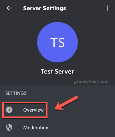 Меню настроек сервера в Discord mobile