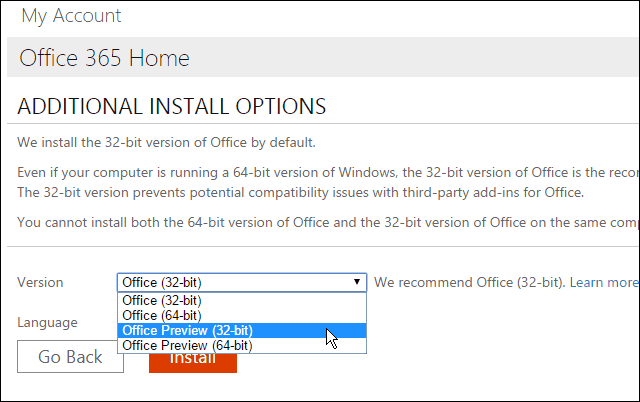 Установить предварительный просмотр Office 2016