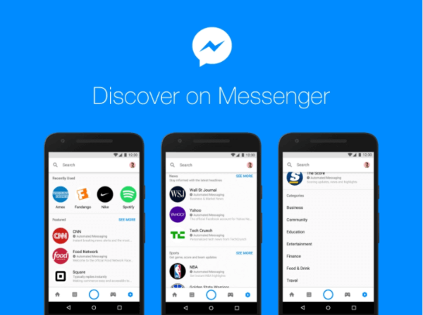 Новый центр поиска Facebook на платформе Messenger позволяет людям просматривать и находить ботов и компании в Messenger.