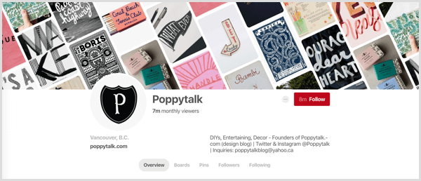 пример изображения обложки профиля Pinterest с булавками с заголовками