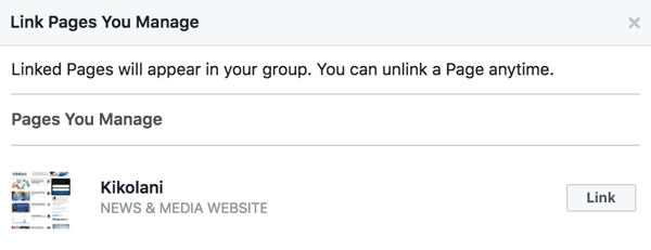 Свяжите свою страницу Facebook со своей группой.