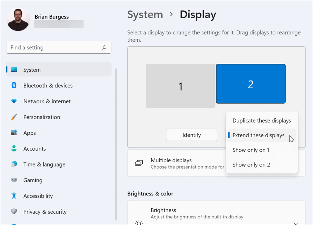 Расширение настроек монитора дисплея Windows 11