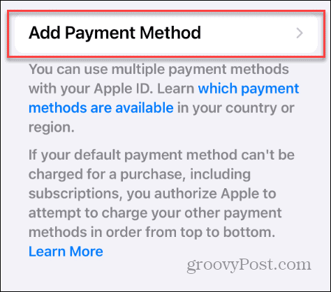 Измените способ оплаты в своей учетной записи Apple