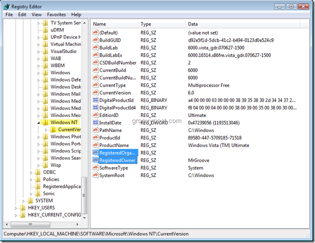 Скриншот редактора реестра Windows