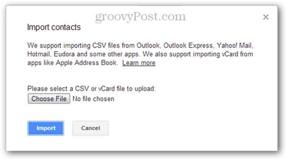 импорт нескольких контактов CSV в почту Google