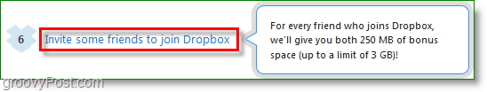 Снимок экрана Dropbox - получите место, пригласив друзей