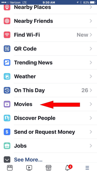 Facebook добавляет специальный раздел фильмов в главное навигационное меню мобильного приложения.