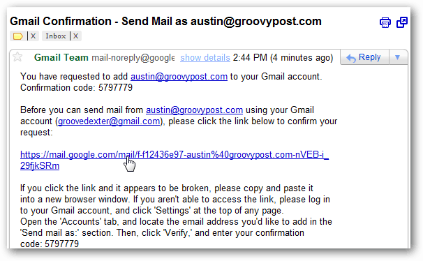 Входящие Gmail - подтверждение по электронной почте