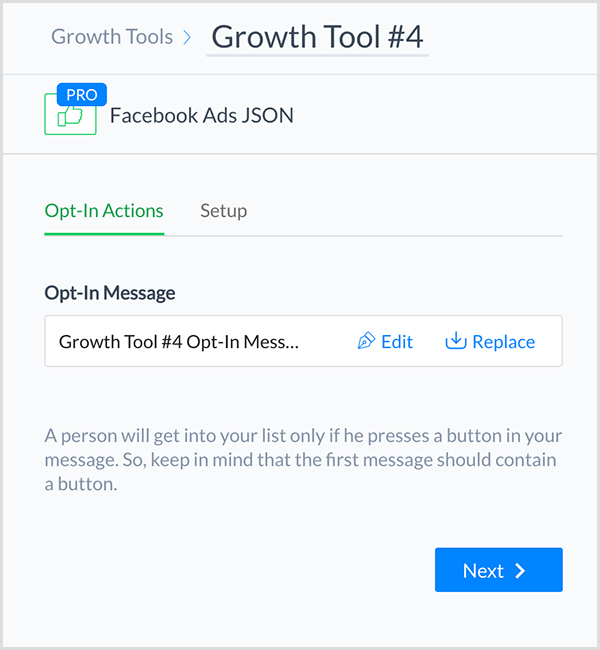 Молли Питтман говорит, что ManyChat Facebook Ads JSON Growth Tool позволяет подключить рекламу Facebook к вашему чат-боту.