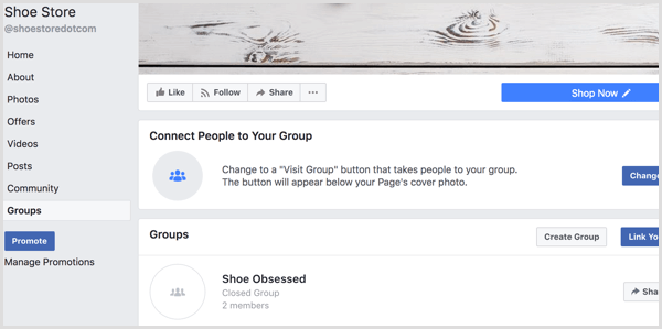 Вкладка добавления групп в Facebook