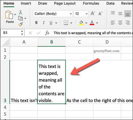 Пример текста с переносом в Excel